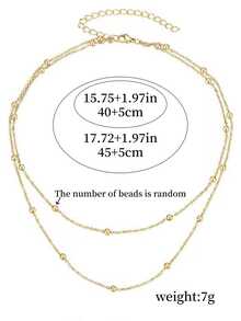 1pc Stainless Steel Double Layer Bead Chain Necklace, Fashion Minimalist Layered Beaded Necklace, Lightweight Luxury Unique Necklace Accessory Suitable For Girls And Women (Random Bead Quantity) - Gold - View 4
