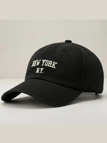 New York NY Premium Curved Brim Cap With Adjustable Strap, Men's, Women's, Casual, Unisex Polyester Embroidered Hat - 黑色 - 查看 1
