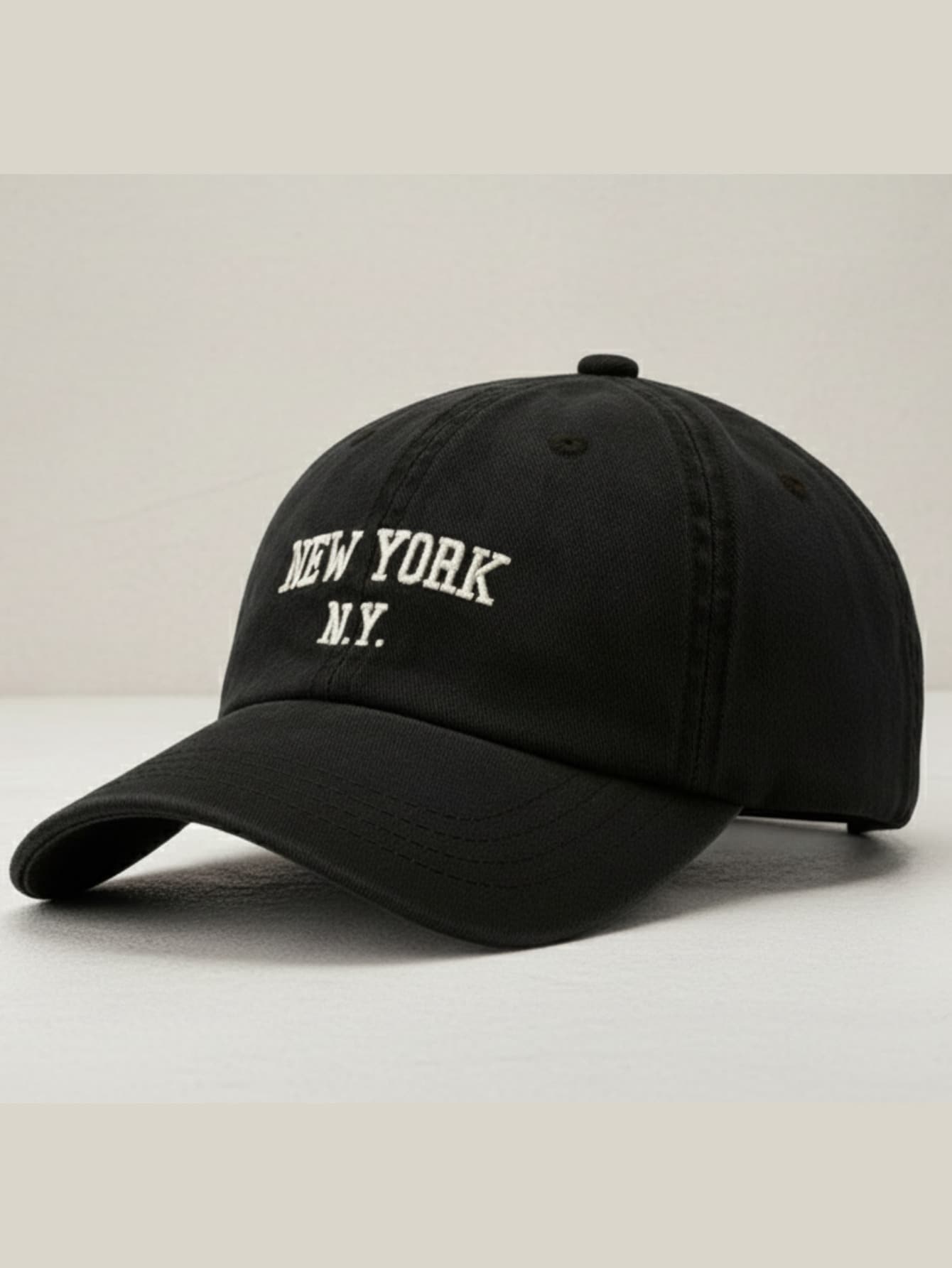 New York NY Premium Curved Brim Cap With Adjustable Strap, Men's, Women's, Casual, Unisex Polyester Embroidered Hat - 黑色 - 查看 1
