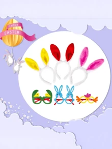 4 pezzi Set di forniture per feste di Pasqua, inclusi cerchietto con orecchie da coniglio, occhiali di Pasqua, stile unisex, decorazioni pasquali per la casa, accessori per foto di gruppo e decorazioni per feste di primavera. - Multicolore - Visualizzare 11