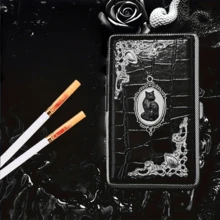 Handmade Creative Vintage Gothic Dark Style Crocodile Texture Black Cat Embossed Cigarette Case, Portable Moisture-Proof Storage Box, Birthday Holiday Gift - Black - View 10