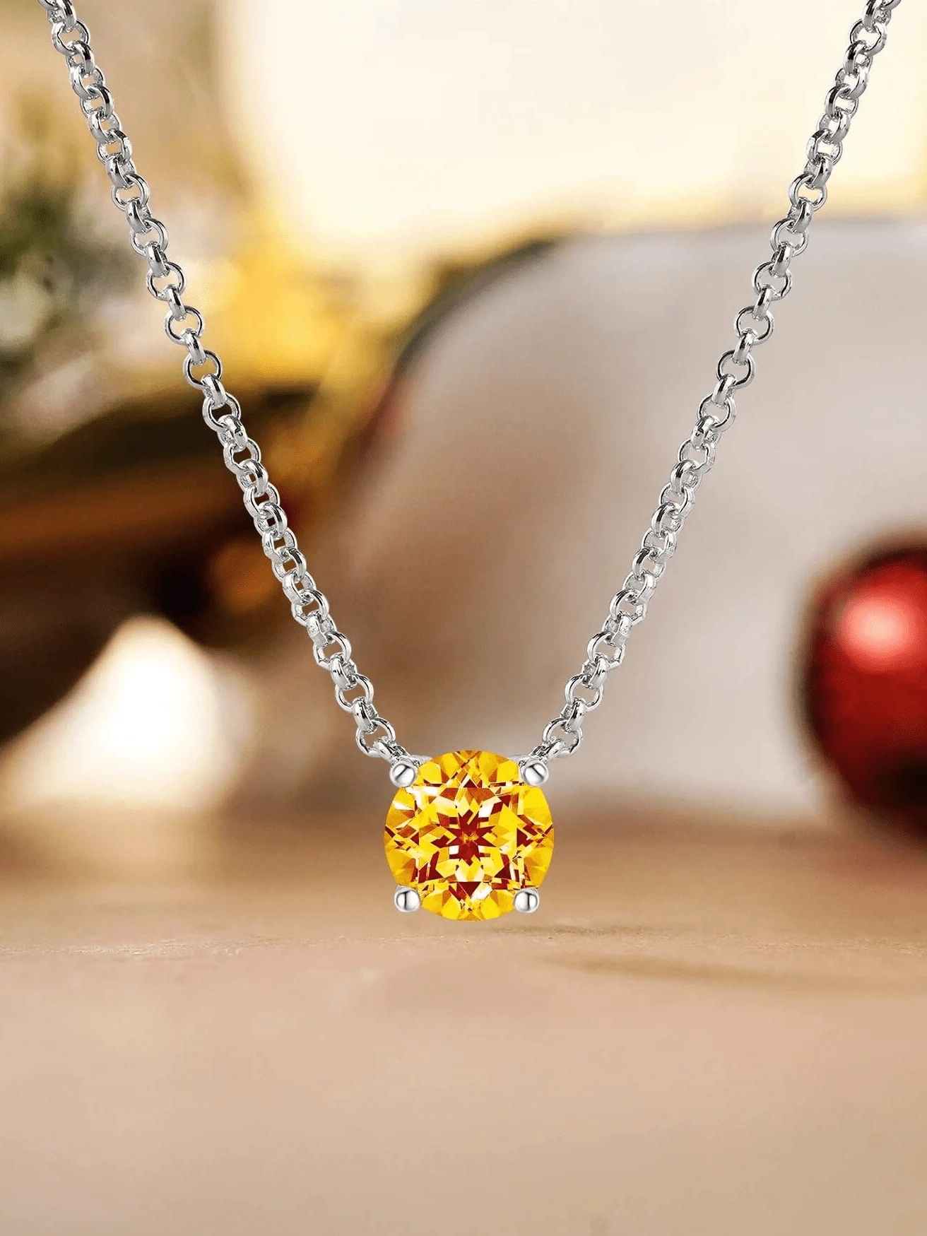 Elegant CZ November Birthstone Necklace For Women, Round Cut 1CT 12 Month Sparkling Rhinestone, Metal Copper Statement Necklace Jewelry Accessories For Daily Wear Birthday Valentine Gift For Mom Wife Girlfriend - Tháng 11: Màu cam vàng - Xem 1