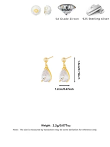 S925纯银镀层梨形大锆石耳钉，抗氧化低致敏，百搭女士饰品，生日及节日礼物，附赠首饰盒