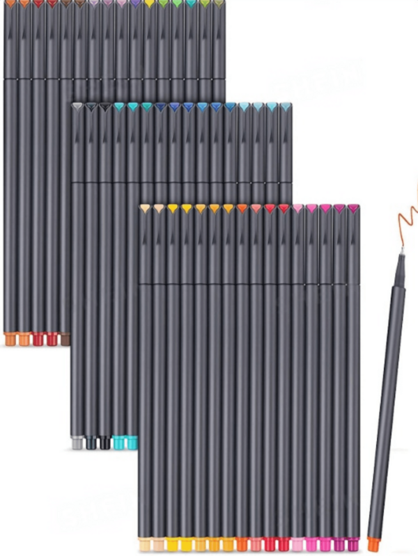A Set Of 12/24/36/48/60/100 Color 0.4mm Fine-Point Pens For Coloring, Writing, Drawing And Planning. Office, School Teacher's Fine-Point Marker. Back-To-School Gift.