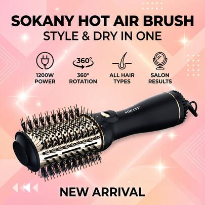  SOKANY SK-1914 Negative Ion Hot Air Brush, 2-In-1 Multifunctional Hair Dryer Brush, Quick Drying, Suitable For Wet And Dry Hair