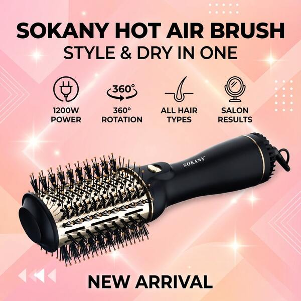  Cepillo de aire caliente con iones negativos SOKANY SK-1914, secador de pelo multifuncional 2 en 1, secado rápido, apto para cabello húmedo y seco