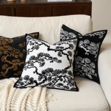 1 Stück Luxus Dekorative Kissenbezug, Chenille Textur Grüne Pflanze Abstrakt Blatt Quadratisch Sofa Kissenbezug, Geeignet für Sofa, Wohnzimmer, Schlafzimmer, Bauernhaus, auch als Geschenk, Ganzjährig - Schwarz und Weiss - Übersicht 7