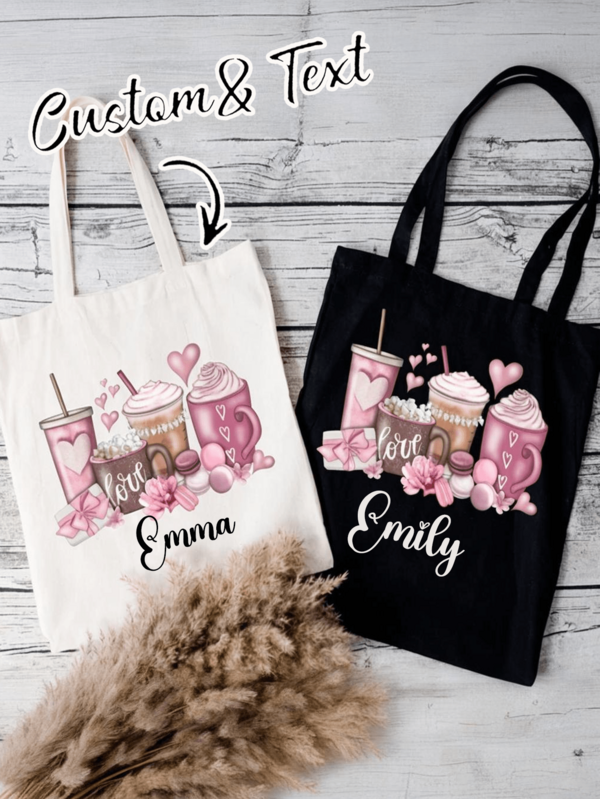 Customizable Shoulder Bag, Heart-Shaped Coffee Pattern Valentine's Day Handbag, A Gift Of Love. Customizable Shoulder Bag