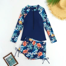 Traje De Baño De Protección Solar Con Volantes Para Mujer - Azul menta - Ver 4