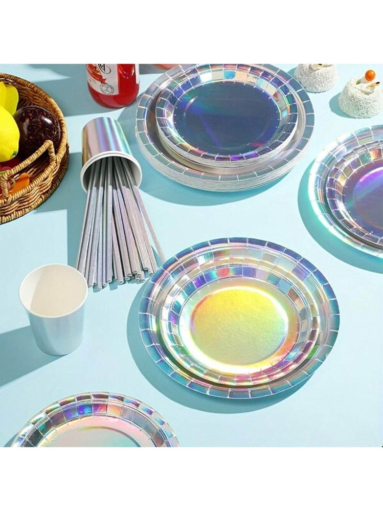 100/50/30/20/10pcs 7inch/9inch Disposable Plates, Thick Paper Plates, Leak-Proof, 3-Second Cleanup, Party/Camping/Home Use, Reusable, Birthday, Graduation, Christmas, Thanksgiving, Halloween Tableware - Silver - View 5