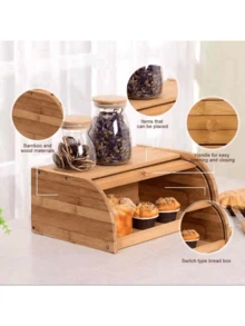 Naturalny drewniany chlebak, do przechowywania w kuchni, pyłoszczelny i odporny na wilgoć, zwijany chlebak, do przechowywania domowych wypieków. - Losowy kolor - Zobacz 2