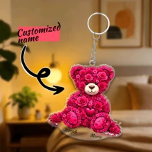 Móc khóa acrylic hình gấu hoa hồng khắc chữ theo yêu cầu, móc khóa cá nhân hóa, móc khóa đôi, quà tặng ngày Valentine, quà sinh nhật, quà kỷ niệm, quà tặng cặp đôi - Nhiều màu - Xem 10