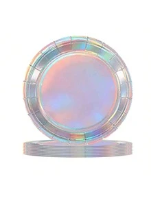 100/50/30/20/10pcs 7inch/9inch Disposable Plates, Thick Paper Plates, Leak-Proof, 3-Second Cleanup, Party/Camping/Home Use, Reusable, Birthday, Graduation, Christmas, Thanksgiving, Halloween Tableware - Silver - View 6