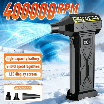 1 st sladdlös turbofläkt, bärbar fläkt för personligt bruk, laddningsbar handhållen fläkt med snabbladdning av typ C, batteri med stor kapacitet, digital display, LED-belysning, inkluderar flera adaptrar, lämplig för hemmet, datorn, bilen, städning, svart ABS-material, modern och kompakt design!