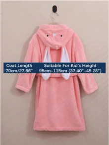 1 pieza Bata De Baño Para Niños De 7 Años, 8 Años,Toalla Bata Para Baño De Niños,Albornoz infantil de felpa de coral con capucha con oreja de conejo de dibujos animados, capa gruesa con bolsillos para niños y niñas - Rosa coral - Ver 4