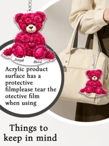 Móc khóa acrylic hình gấu hoa hồng khắc chữ theo yêu cầu, móc khóa cá nhân hóa, móc khóa đôi, quà tặng ngày Valentine, quà sinh nhật, quà kỷ niệm, quà tặng cặp đôi - Nhiều màu - Xem 4