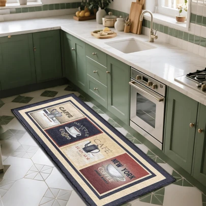 1 Stück Kaffee-Themen bedruckter Teppich, Kunstwoll-Matte - hochabsorbierend, leicht zu reinigen, geeignet für Heimdekoration, Bauernhaus, Eingangsbereich, Innenbereich, Raum, Küche, Esszimmer, kleines Büro/Homeoffice, Spüle, Waschküche, Fußmatte, Küchenmatte, rutschfeste Matte