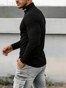 ALTZTAR Herren minimalistisches Rollkragen Bedrucktes T-Shirt, geeignet für Pendeln und Lässig Wear im Frühling/Sommer - Schwarz - Übersicht 3