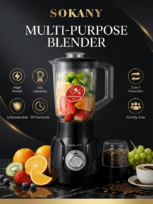 SOKANY SK-185 Multi-Function Mixer 2-In-1 Food Processor, Equipped With 500W High Power, 1500ML Large Capacity, Equipped With Coffee/Spice Grinder, Stainless Steel Blade, Multi-Function For Minced Meat And Vegetable Juice, Grinding Beans, Convenient And Practical Family Kitchen Use, Processing Various Ingredients, Is The Perfect Gift For Valentine's Day, Thanksgiving, Christmas And Other Festivals