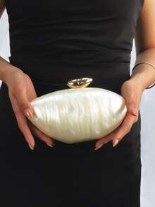 Fashionable Minimalist Marble Pattern Acrylic Handbag, Elegant Personalized Goose Egg Niche Clutch, Chain Shoulder Bag - White - View 4