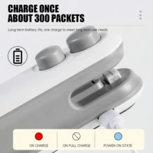 Máy dán kín thực phẩm mini cầm tay, máy bảo quản thực phẩm, kẹp dán túi đựng đồ ăn nhẹ. Làm bằng nhựa ABS, sạc USB - pin lithium 300mAh. Chức năng 2 trong 1: dán kín và mở. Mặt sau có nam châm giúp dễ dàng gắn vào. Thích hợp sử dụng tại nhà, trường học, ký túc xá và nhà bếp. Một vật dụng nhà bếp thiết yếu tiện dụng. - trắng - Xem 6