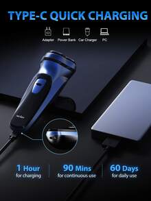 sejoy Electric Shaver, 3D Curved Blade Mesh, Cordless Washable Electric Shaver With Trimmer, Power Indicator Light, Fast Charging, Long-Lasting Use - Dusty Blue - View 2