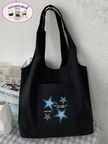 女士简约帆布手提包，开顶帆布单肩包，手提包，适合小学生、中学生和大学生的简约书包，文件夹，旅行包 - 黑色 - 查看 7