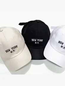 New York NY Premium Curved Brim Cap With Adjustable Strap, Men's, Women's, Casual, Unisex Polyester Embroidered Hat - 黑色 - 查看 3