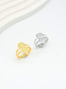 1pc European And American Fashionable Abstract Retro Asymmetrical Pattern Cool Tone Women's Ring Plated With 18k Gold - Yellow Gold - View 6