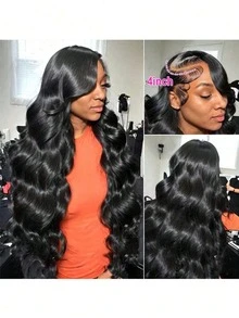 13x6 Lace Front Wig, 200% Density Pre-Cut Deep Wave Synthetic Wig, Transparent Lace Front Wig, Brazilian Hair Wig, Wet Wave Lace Front Wig For Women - Natural & Black - View 9