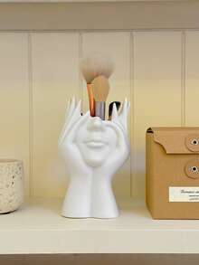 Moderne Kunst Frauengesicht Vase, weiße Aufbewahrungsflasche Dekoration, zeitgenössische Kunst dekorative Aufbewahrungsflasche Mittelstück, geeignet für minimalistische Schreibtische, Wohnzimmer, Büro, Schlafzimmer und andere Räume, moderne Heimdekoration, Mittelstück, kann Kosmetika, Makeup-Pinsel, Tischdekoration, Muttertagsgeschenk, Abschlussgeschenk, Hochzeitsdekoration, Makeup-Raum-Dekoration, Makeup-Tasche, Reiseessentials aufbewahren - Verschiedenfarbig - Übersicht 4