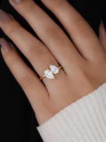 1ct-1.25ct Luxury Elegant Water Drop Square Cut Moissanite Ring, S925 Sterling Silver Romantic Engagement Ring, Promise Ring, Anniversary Ring, Women's Jewelry Gift, Christmas Gift - Double Teardrop Moissanite Ring - View 3