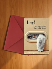 1pc Happy Birthday Greeting Card With Unique Cat Design, Suitable For Any Recipient, Paper Card With Envelope, Fits Ages 0-100 - Sets - View 4