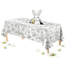 1/3件装可涂色复活节桌布，长方形复活节兔子主题涂色桌布，适合春季复活节派对装饰和礼品，137x274厘米 - 彩色 - 查看 4