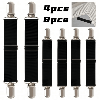 4-8 piezas Clips ajustables y elásticos antideslizantes para sábanas, hechos de material grueso que es suave con las telas. Adecuados para asegurar sábanas, cubiertas de colchón, cojines de sofá, manteles, carpas, cubiertas de triciclo, embalaje para exteriores y talla grande. Sujetadores antideslizantes confiables con usos versátiles.
