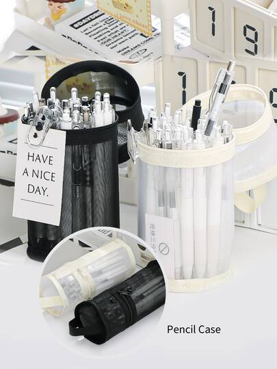 Large Capacity Transparent Pencil Case, Zipper Cylinder Pen Holder, Minimalist Stationery Storage For School & Office