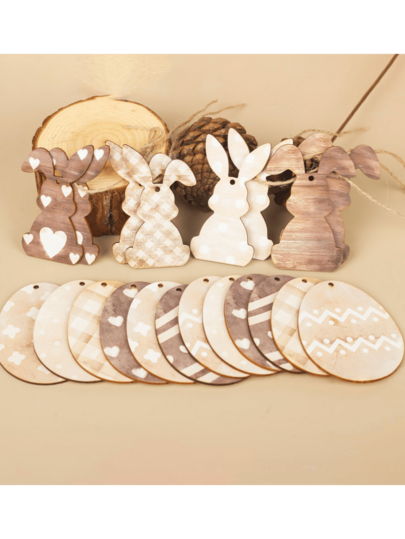 20-Pcs Easter Wooden Hanging Decor Set | Farmhouse Bunny & Egg Shapes With Jute Twine, Rustic Table Centerpiece & Wall Garland Kit, DIY Spring Home Decor | Easter