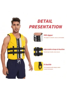 HISEA Adult Water Sports Swimming Vest; Men's Outdoor Sports And Swimming Equipment; Women's Outdoor Fishing Buoyancy Suit; Side Zipper Surfing Buoyancy Vest - Yellow - View 3