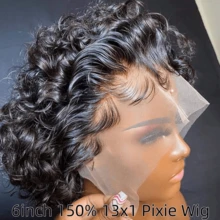 Natural Black Deep Curly 13x4 Transparent Lace Front Wig Short Bob Curly Hair 180% Density Heat Resistant Synthetic Mixed Human Blended Hair Wig With Baby Hair For Women 12Inch-34Inch Pre Plucked Hairline Invisible Knots - Natural & Black - View 19