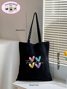 Lässige Canvas-Tragetasche für Damen mit Herzmuster, geeignet für den täglichen Weg zur Arbeit - Schwarz - Übersicht 3