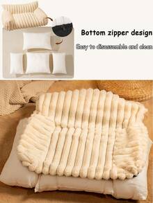 1pc LANGXINGCS Pet Bed, Soft & Cozy Rabbit Fur Cat Sofa, Striped Elegant Dog Bed, Non-Slip Bottom With Zipper Removable Cat Bed, Suitable For Medium/Small Cats And Small Dogs - Multicolor - View 5