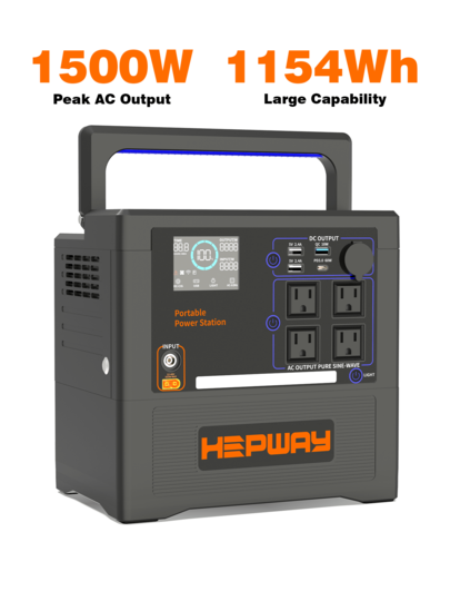 Hepway 1500W Peak Portable Power Station 1300W/1154Wh Solar Generator With 4*120V AC Outlets, Lightweight, Durable, BMS Overload-Protected, Protable Power Bank For Camping, Home Emergency, Travel, RV Van, Fishing, Picnics, Job Sites