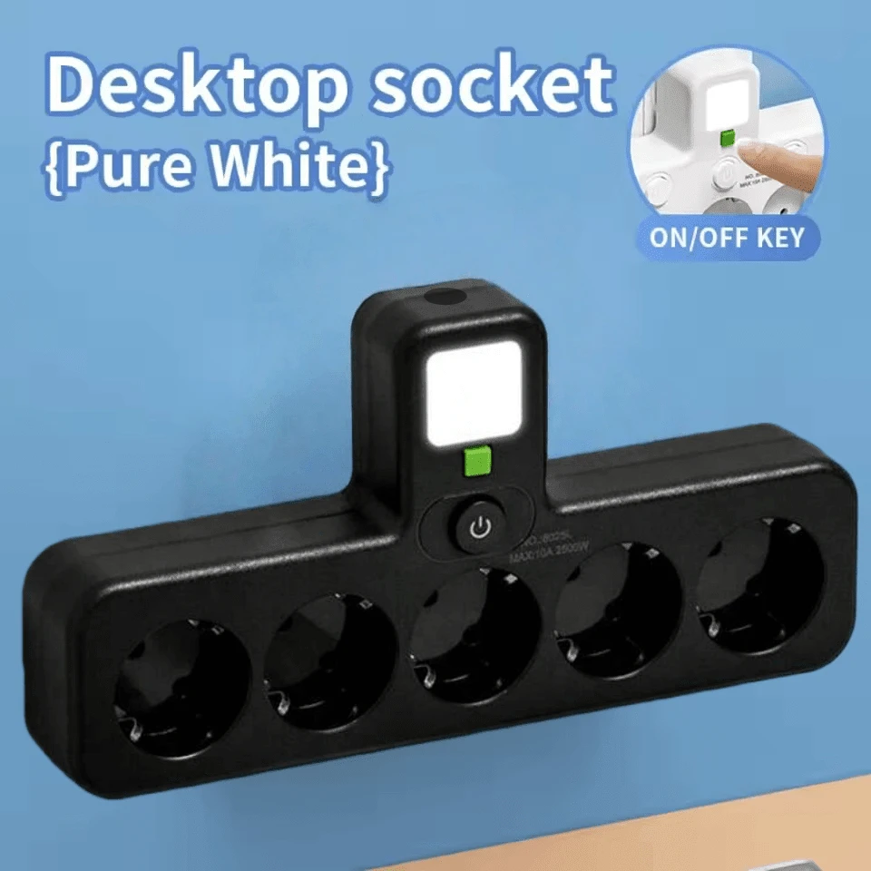 1 To 5 Outlet Converter With Switch, Multi-Function Nightlight, Multi-Plug Power Strip, European Standard 5-Socket Adapter