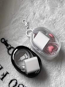 Transparent PVC Cable Organizer, Casual Style, Mini Portable Charger And Travel Accessories Storage Box, Suitable For Headphones, Data Cables, And Chargers