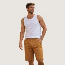 Men's Denim Bermuda Shorts, Twill Denim Shorts - 駝色 - 查看 1
