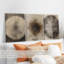 3幅复古墙面艺术海报，帆布画，装饰艺术品，大地色系，复古抽象，树木年轮，自然图案，质朴木纹，农舍风格装饰，带框或不带框可选，房间装饰，家居点缀，宿舍，酒店，客厅，卧室，浴室，办公室墙面装饰，礼品 - A - 查看 10