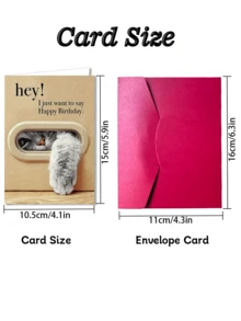 1pc Happy Birthday Greeting Card With Unique Cat Design, Suitable For Any Recipient, Paper Card With Envelope, Fits Ages 0-100 - Sets - View 2