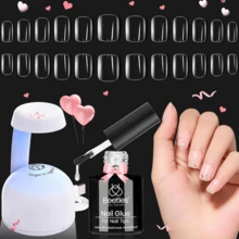 Nail Tips Kit Square Nail Supplies Nail Stuff Nail Stuff Nail Tech Supplies 500Pcs Pre-Shaped Extra Short Square Nail Tips With 5 In 1 Mutipurpose Glue Gel Base Uv Led Nail Lamp - 凝膠 - 查看 1