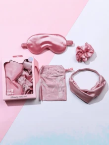 4pcs/Set Silk-Like Sleep Mask, Fatigue Relief, Wedding Favor, Headband, Drawstring Pouch - Multicolor - View 1