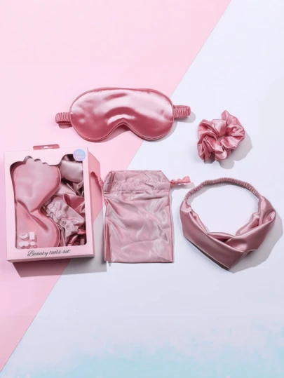 Set de 4 antifaces para dormir de seda, alivio de fatiga, recuerdo de boda, diadema, bolsa con cordón